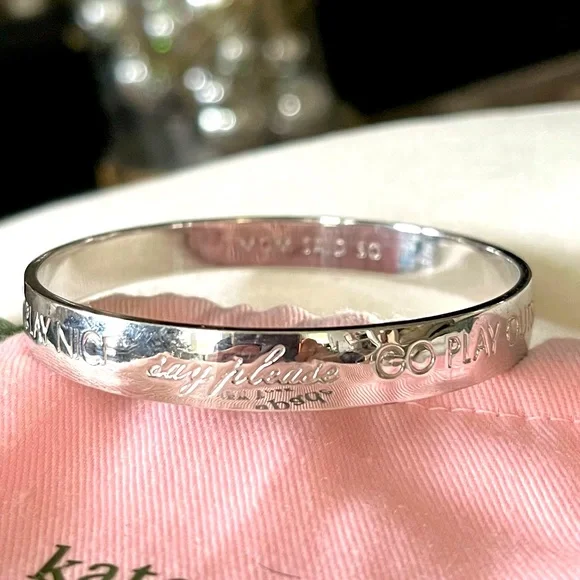 RARE KATE SPADE MOM SAID SILVER BANGLE BRACELET - Picture 3 of 6
